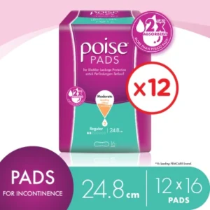 Pads Incontinence / Adult Diapers Regular Non-Wing 24.8cm (16's x 12 packs)