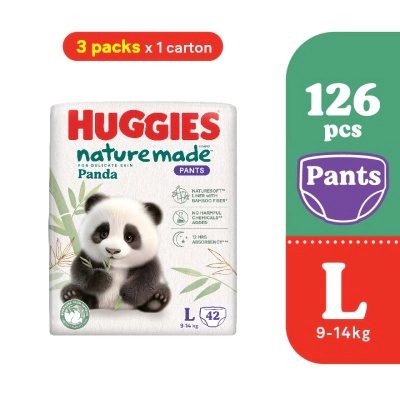 Naturemade Panda Pants Diapers L 42s (3 packs) - Super Premium Baby Diaper with Bamboo Fiber