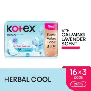 Herbal Cool Maxi Day Non Wing Pad 24cm (16s x 3 Packs) Sanitary Pad with Calming Lavender Scent