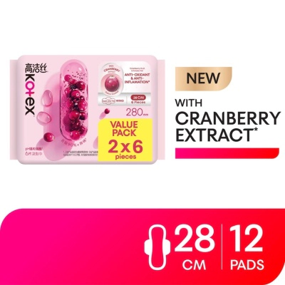 Cranberry Ultrathin Day Sanitary Pad Wing 28cm 2 x 6's - Antioxidant & Anti-inflammation