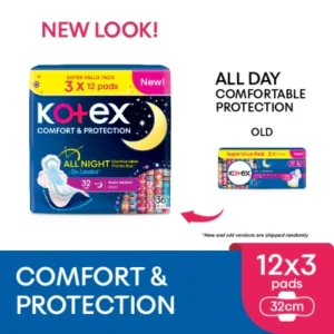Comfort & Protection Overnight Wing Pad 32cm (12sx3 Packs)-Sanitary Pad with 100% Leak Free Comfort