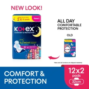 Comfort & Protection Overnight Wing Pad 32cm (12sx2 Packs)-Sanitary Pad with 100% Leak Free Comfort